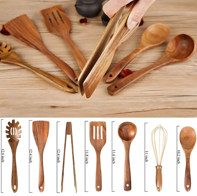 Ustensiles de cuisson en bois premium – 7 ensembles