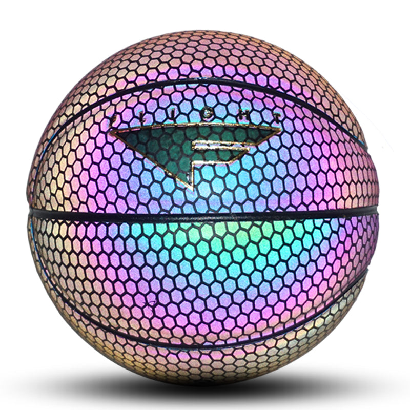 Ballon de basketball réfléchissant multicolore en cuir synthétique diamètre 24,6 cm