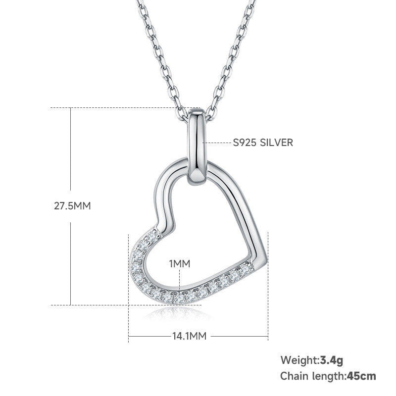 Collier Cœur Asymétrique 15 Pierres Moissanite Argent Sterling S925 3,4g 45cm