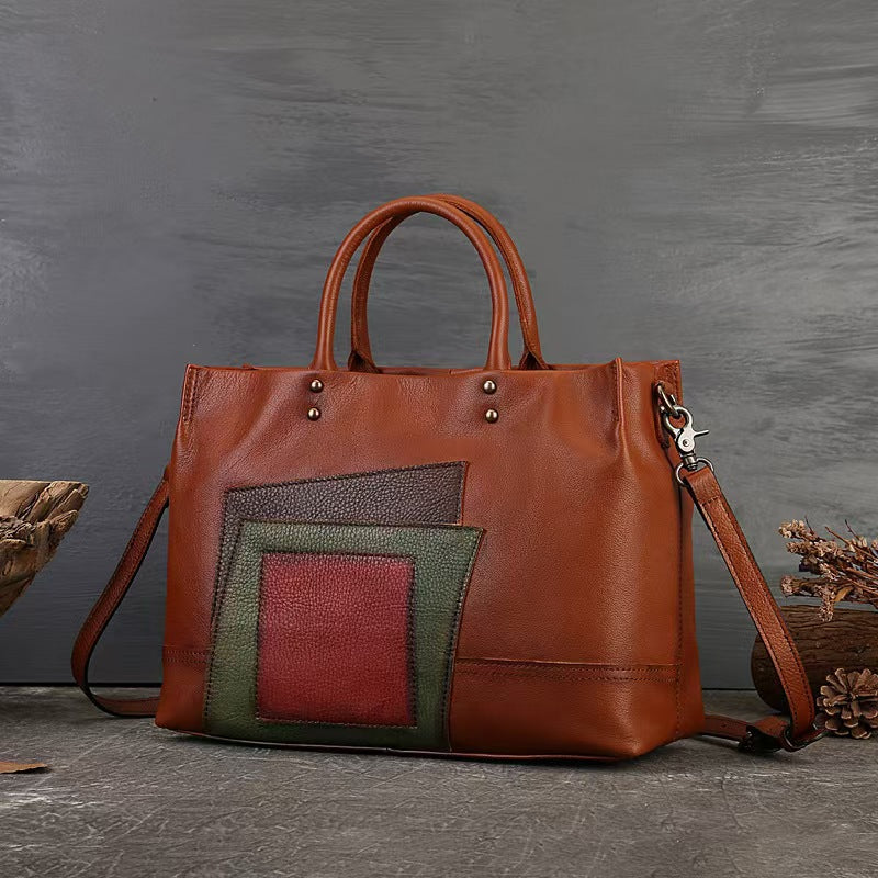 Sac Besace à Grande Capacité Style National Patchwork Tendance pour Femme
