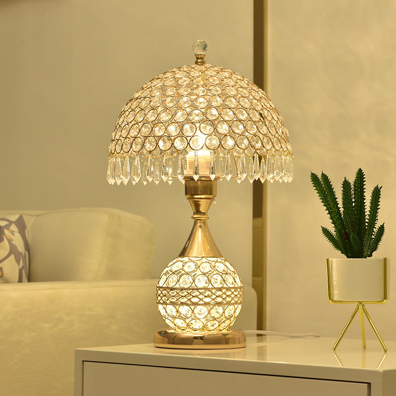 Lampe de bureau en cristal élégante pour chambre, lampe de chevet dorée 29x29x30cm
