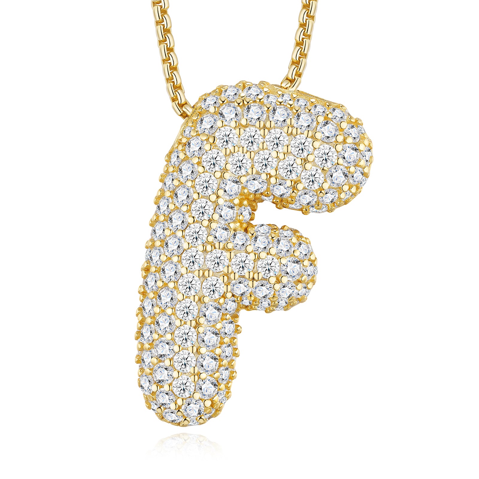 Collier Initiale Lettre Bubble Plaqué Or S925 12,23g Avec Pendentif Moissanite D Couleur VVS1 Certificat GRA, Bijou Personnalisé A-Z