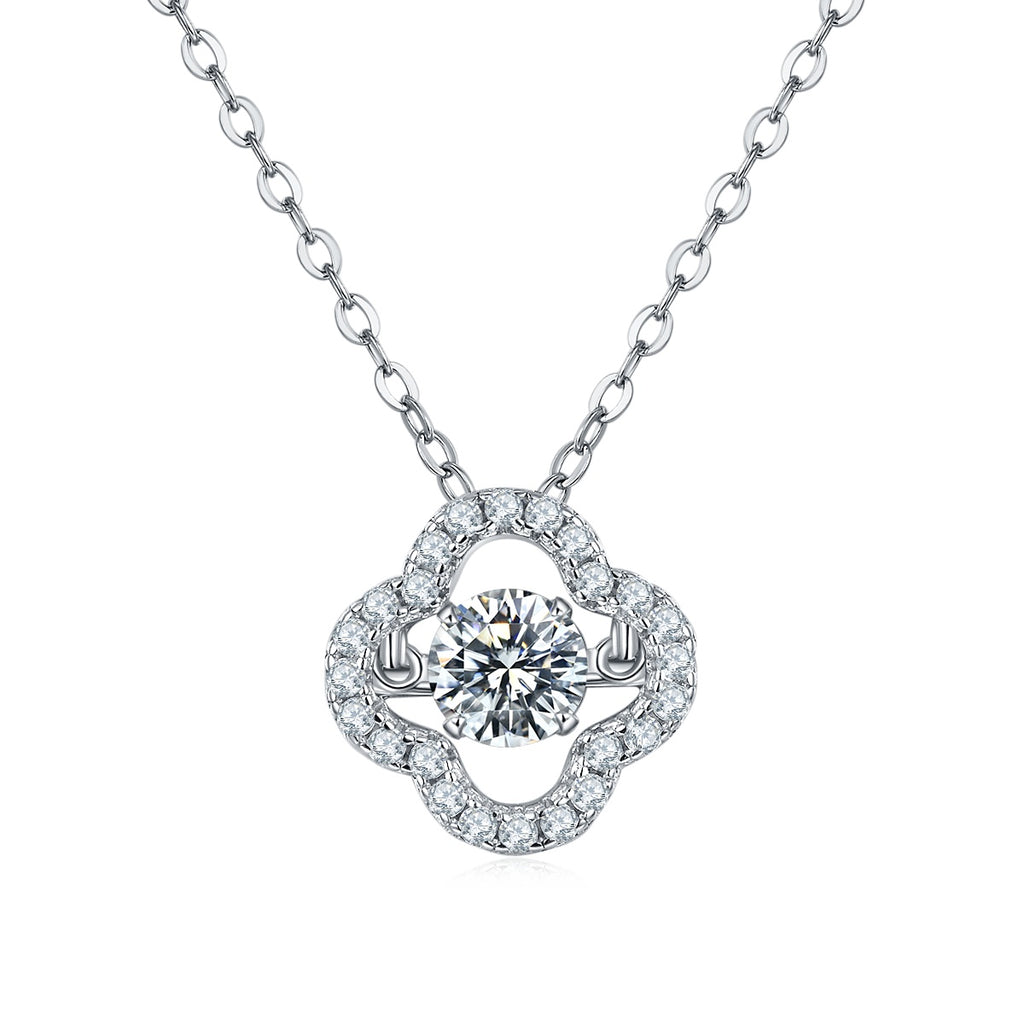 Collier Trèfle à Quatre Feuilles Moissanite 0,5ct D VVS1 en Argent S925 Plaqué Platine 45cm