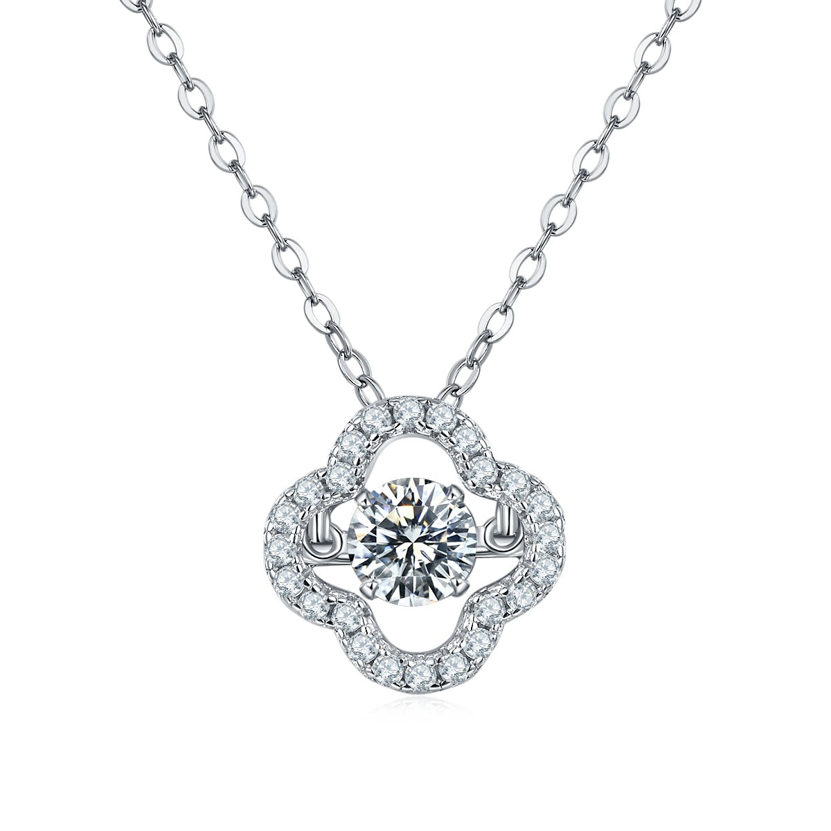 Collier Trèfle à Quatre Feuilles Moissanite 0,5ct D VVS1 en Argent S925 Plaqué Platine 45cm