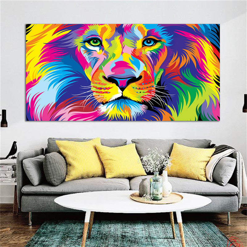 Affiche d'Art Impression Lion Coloré Toile Peinture Décor Murale Salon Maison