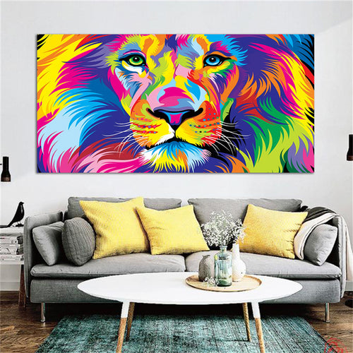 Affiche d'Art Impression Lion Coloré Toile Peinture Décor Murale Salon Maison