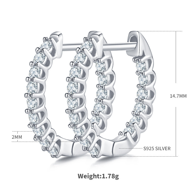 Boucles d'oreilles créoles Huggie 16,5 mm en argent sterling S925, moissanite, plaqué platine, certificat GRA, hypoallergéniques, coffret cadeau (30 pièces)