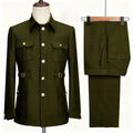 Costume Homme Ajusté Deux Pièces Élégant en Vert Militaire, Rose et Kaki