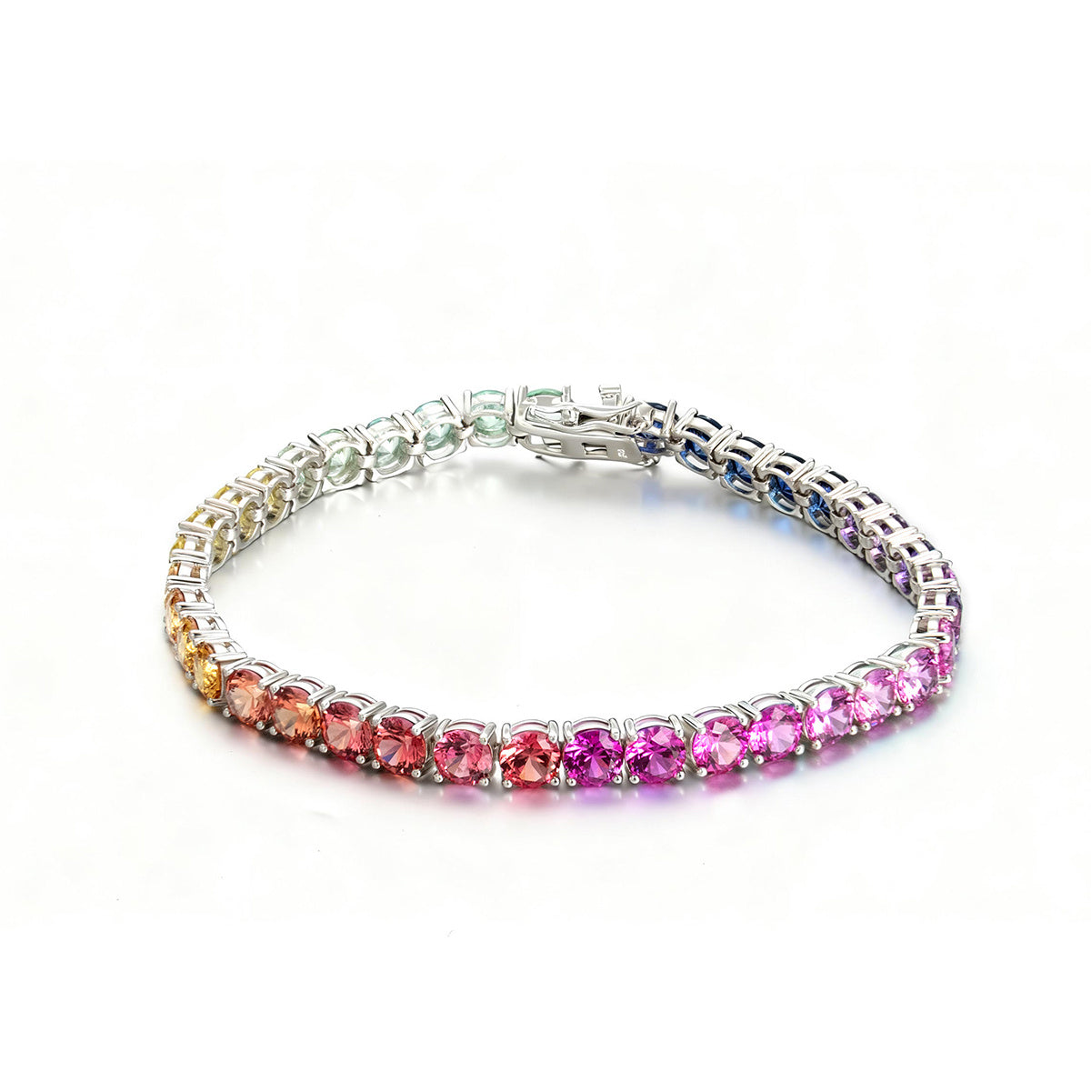 Bracelet Tennis Arc-en-Ciel 5mm en Argent Sterling S925 Plaqué Platine 7,5g avec Coffret Cadeau