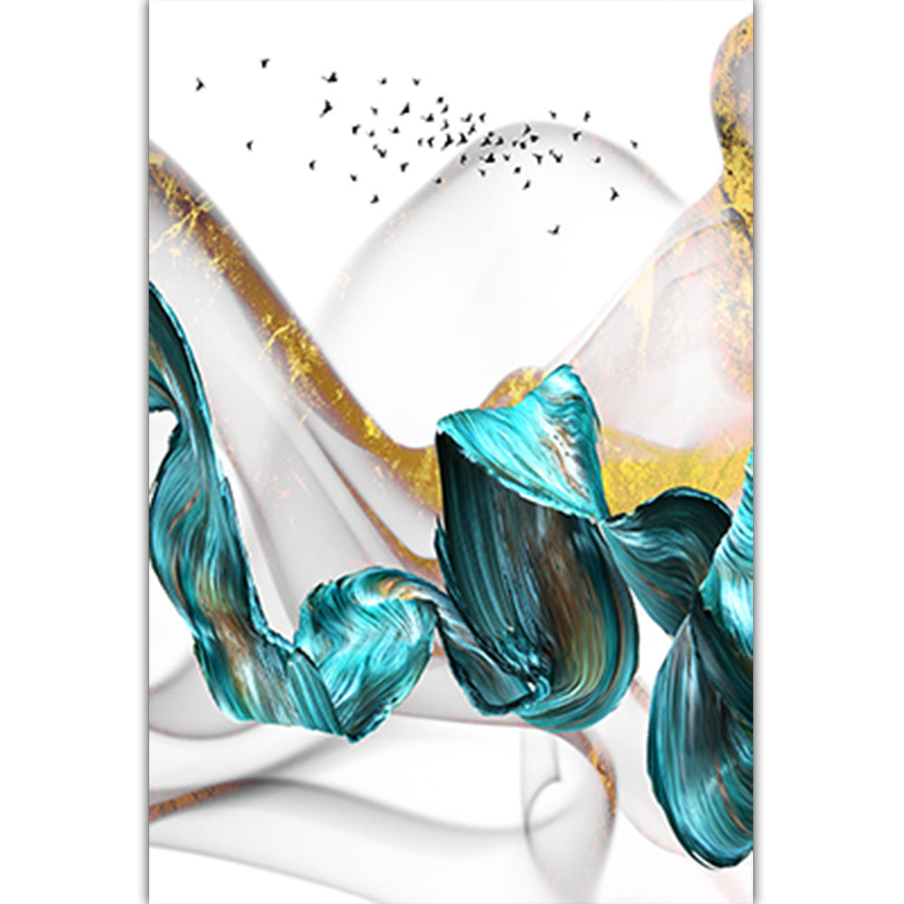 Peinture sur toile d'étude d'oiseaux bleu et or pour salon