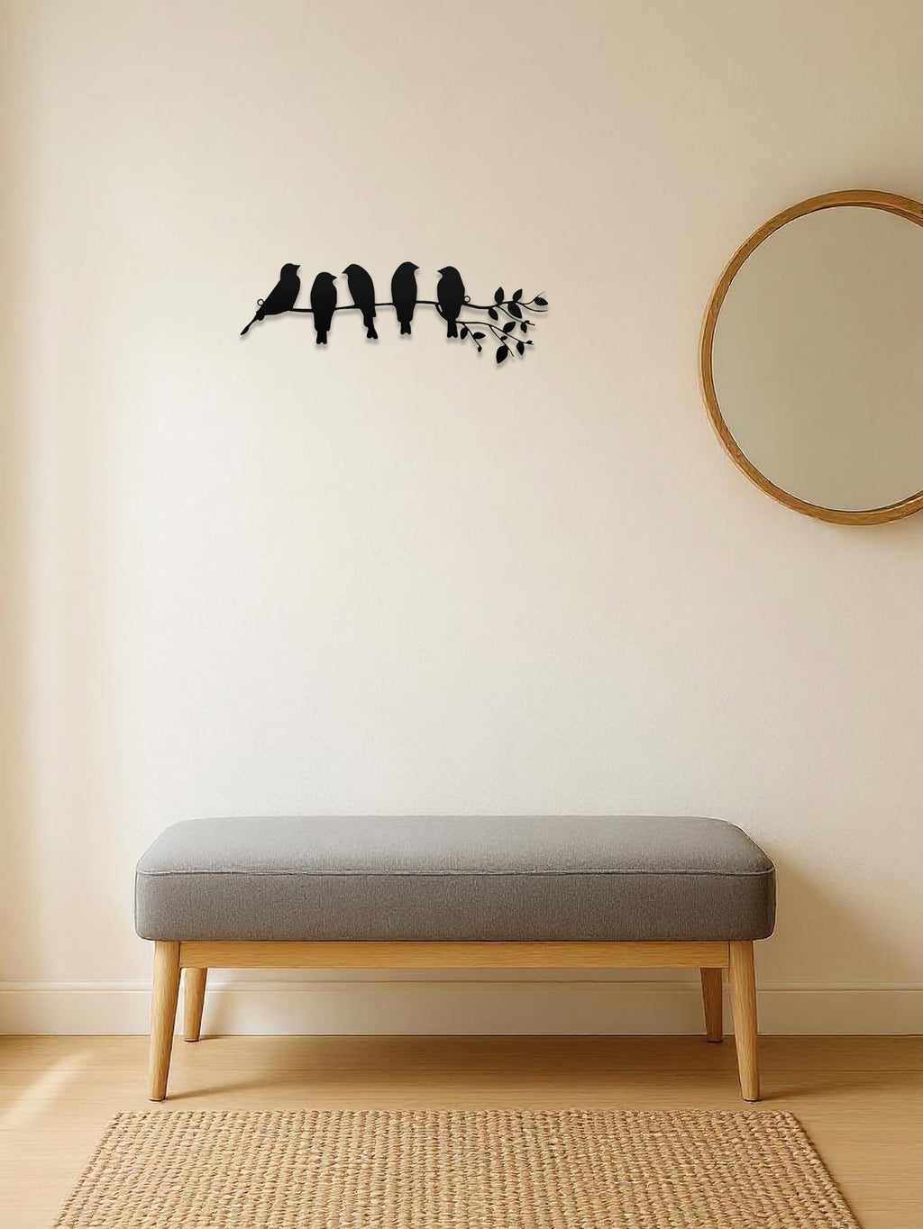 1PC Art Mural en Métal Oiseau, Ornement Mural, Sculpture Décor Mural avec Feuilles et Oiseaux