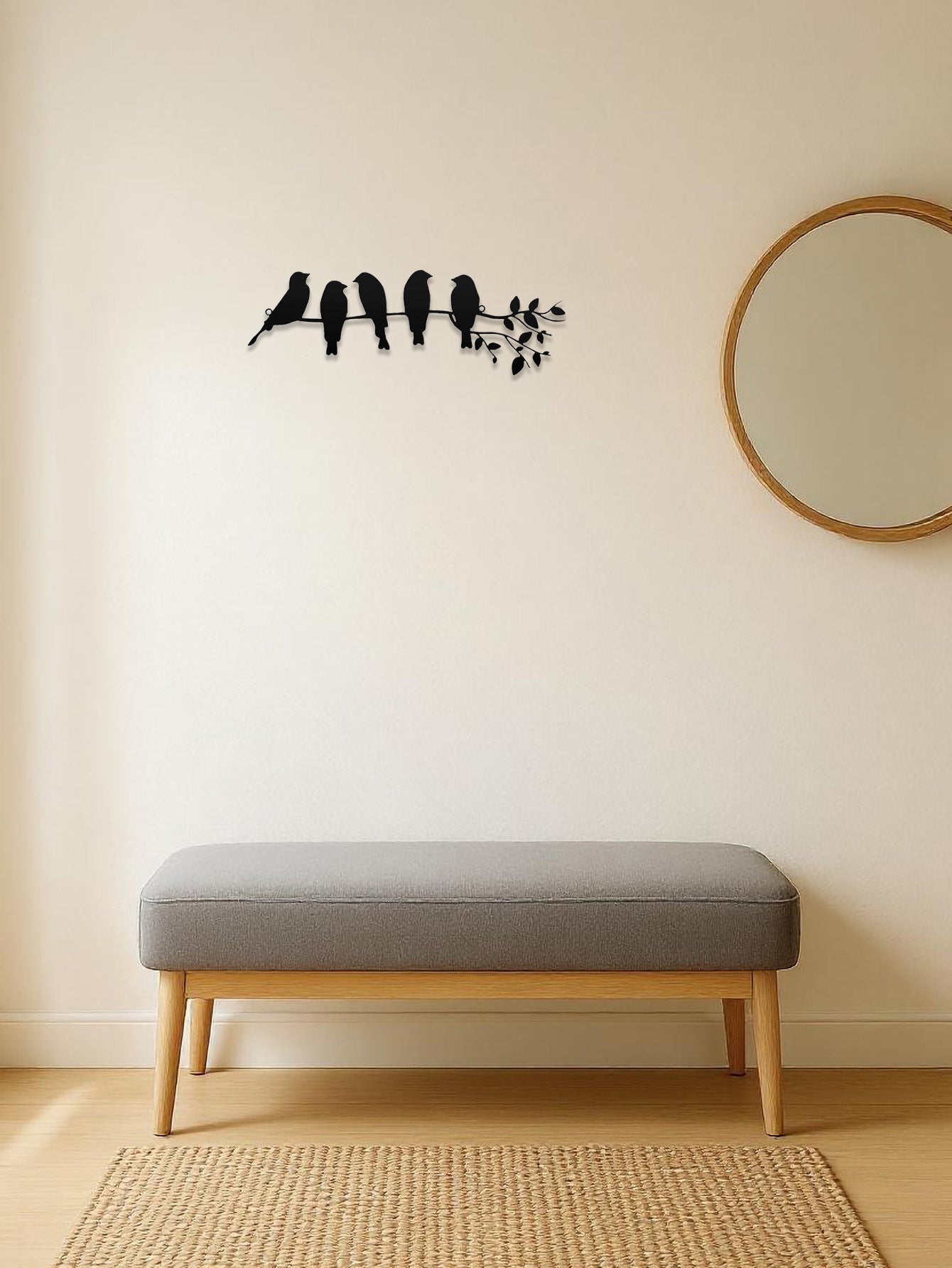 1PC Art Mural en Métal Oiseau, Ornement Mural, Sculpture Décor Mural avec Feuilles et Oiseaux