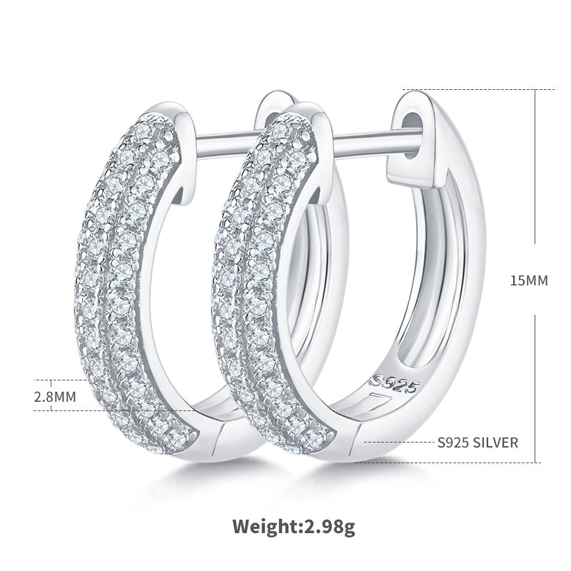 Boucles d'oreilles créoles Huggie 74 pierres Moissanite en argent S925 15mm plaqué platine 3 couleurs boîte cadeau hypoallergéniques