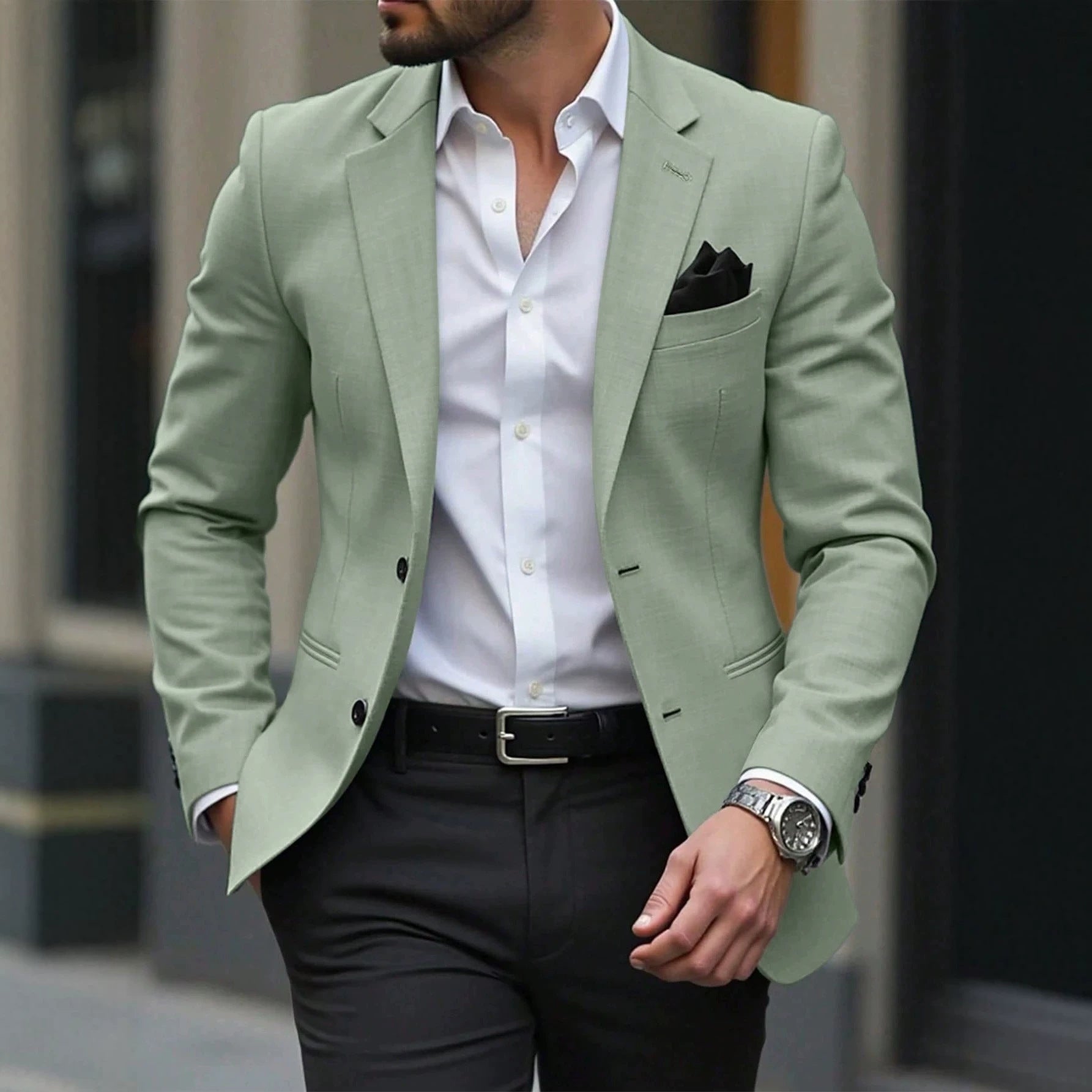 Veste de costume légère pour homme, style décontracté, affaires, manches longues, vert, tailles S à XXL