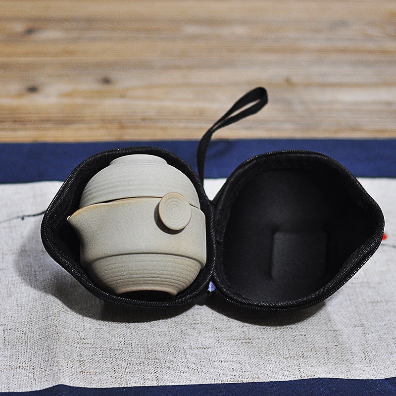 Service à thé simple en grès pratique — Une théière, une tasse, pour 1 personne, style japonais, voyage portable, bureau, service à thé Kung-fu, théière, souvenirs