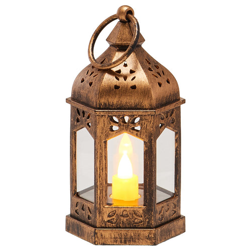 12 pièces de lanterne décorative à bougie LED, porte-bougie LED en plastique avec verre, lanternes murales d’intérieur pour mariage table fête décor intérieur de style ferme, Bronze