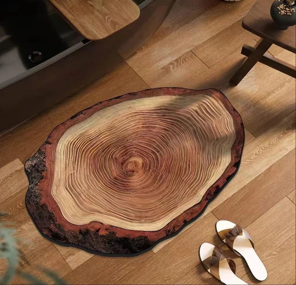 Tapis en Terre de Diatomée avec Motif Bois, Tapis Super Absorbant, Sèche-Rapide et Antidérapant pour Cuisine, Salle de Bain, Chambre - Tapis de Sol au Design Unique de Cercles d'Arbre