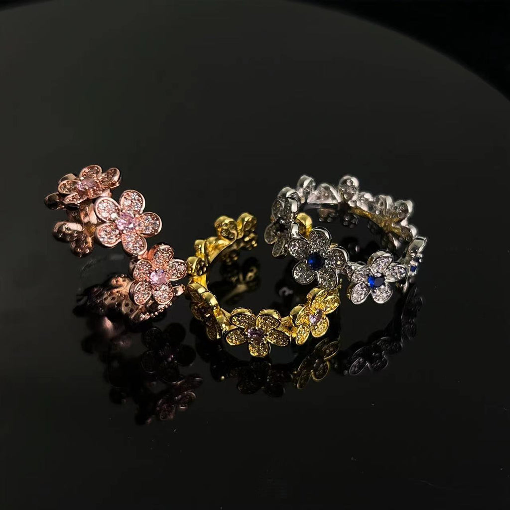 Nouvelle bague fleur petite en cuivre pur zircon pavé cercle complet été INS