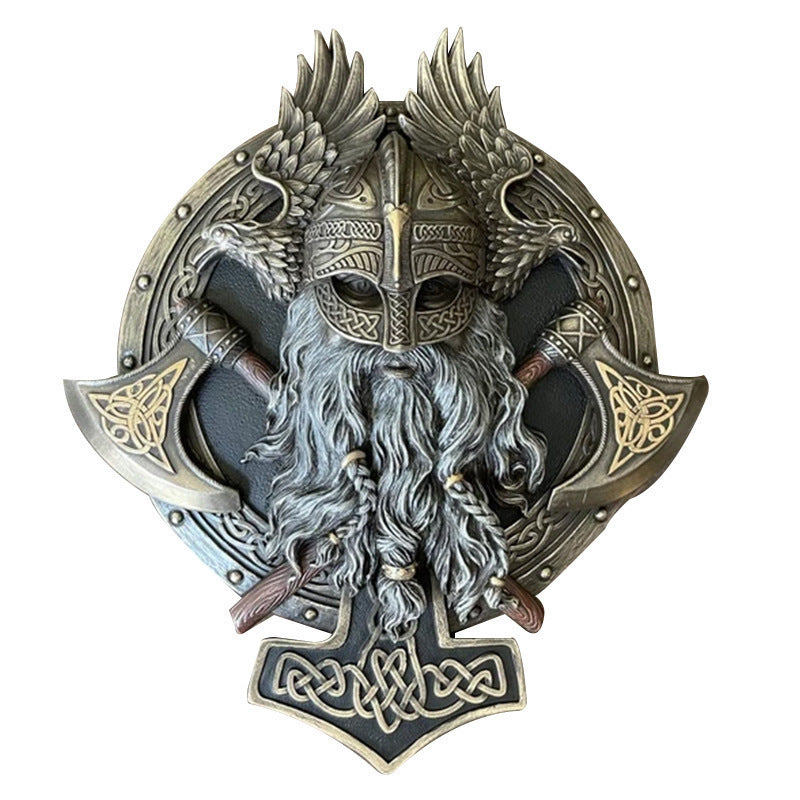 Plaque de Décoration Murale en Résine Pendentif Double Hache Berserker Viking