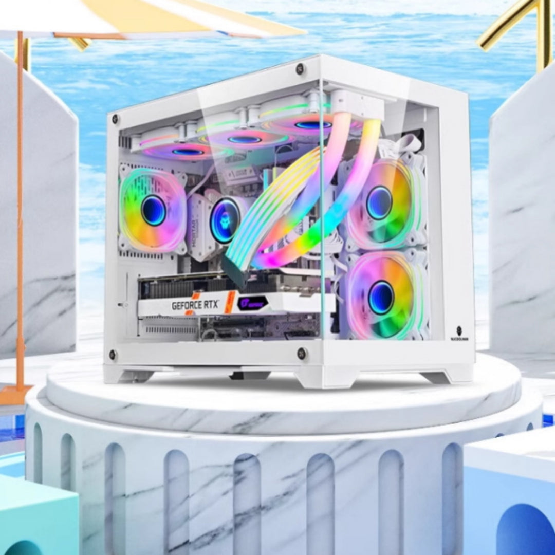 Boîtier Ordinateur de Bureau à Verre Panoramique 360 avec Refroidissement Liquide