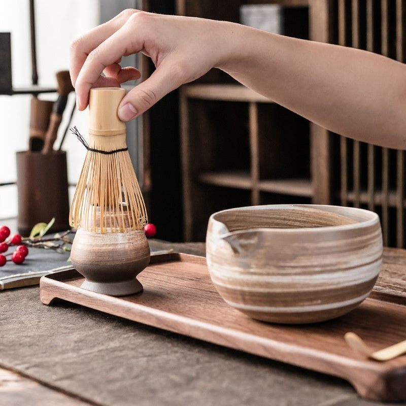 Bol Matcha — Ensemble de thé japonais pour matcha, Fouet à thé, Pinceau en bambou, Cent Benli Dynastie Song, Cérémonie du thé Zen