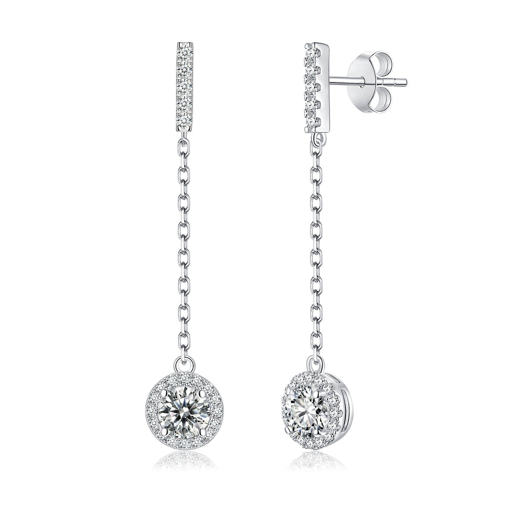 Boucles d'oreilles pendantes en argent sterling S925 Moissanite 0,5 ou 1CT plaqué platine