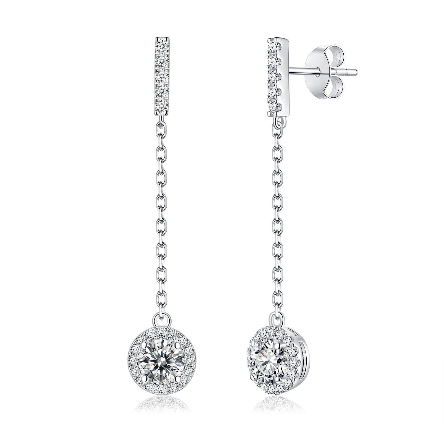 Boucles d'oreilles pendantes en argent sterling S925 Moissanite 0,5 ou 1CT plaqué platine