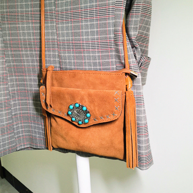 Sac à bandoulière à franges florales vintage pour femme en polaire