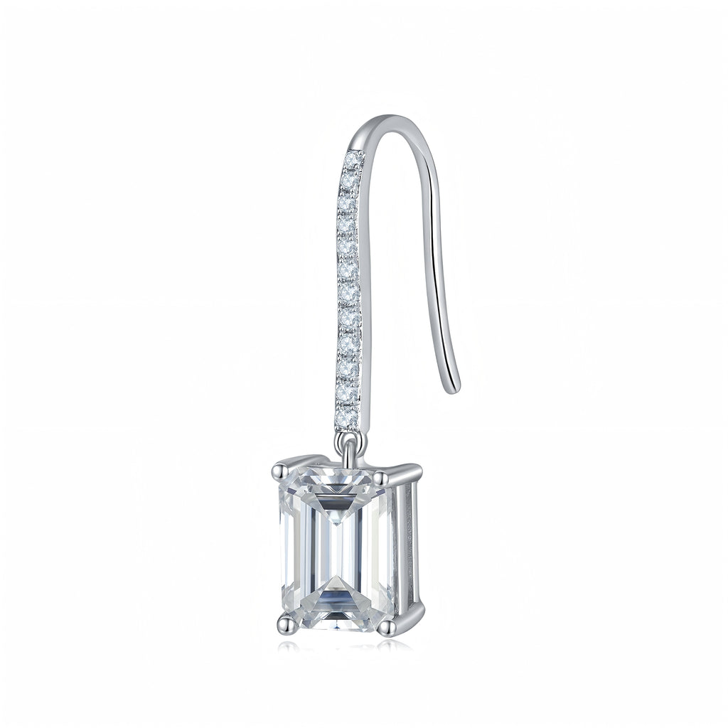 Boucles d'oreilles pendantes en argent sterling S925, moissanite taille émeraude 6x8 mm, crochet plaqué platine, certificat GRA, coffret cadeau élégant femmes