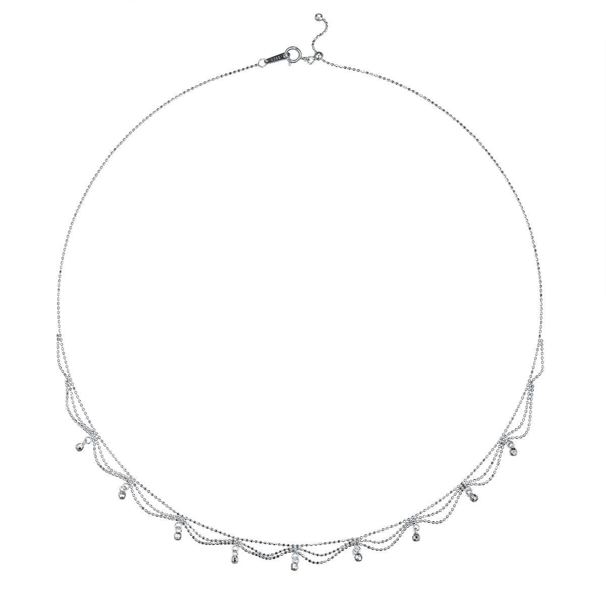 Collier Femme Multi-Couches Perles Argent Sterling S925 45cm Ajustable 2,6g Léger