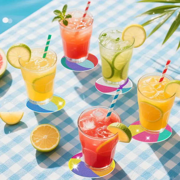 Kit de Sous-Verres en Peinture de Rhinestones avec 6 Ballons de Plage - Art de Peinture DIY pour l'Été