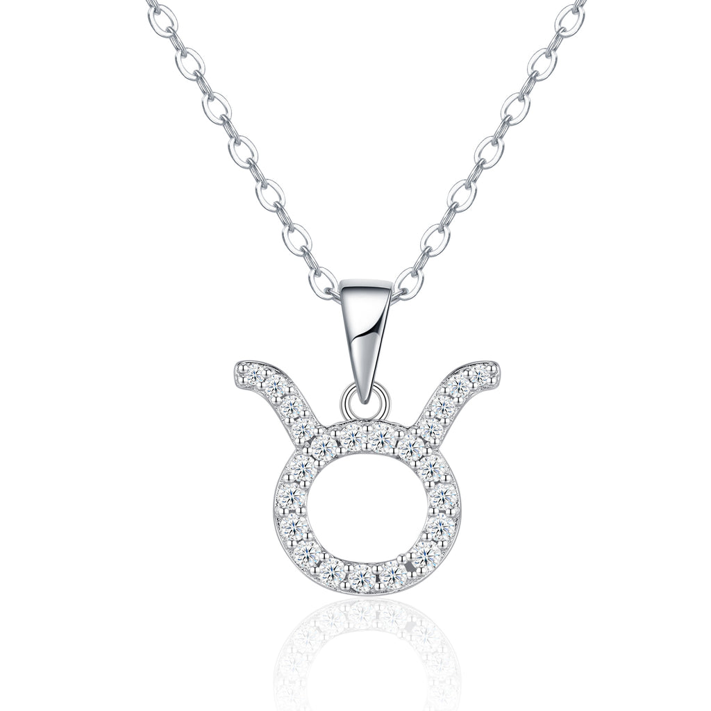 Collier Taureau en Argent 925 Sterling pour Femmes avec Moissanite VVS1 D, Poids 3,4g, Plaqué Platine, Bijou Astrologique avec Certificat GRA