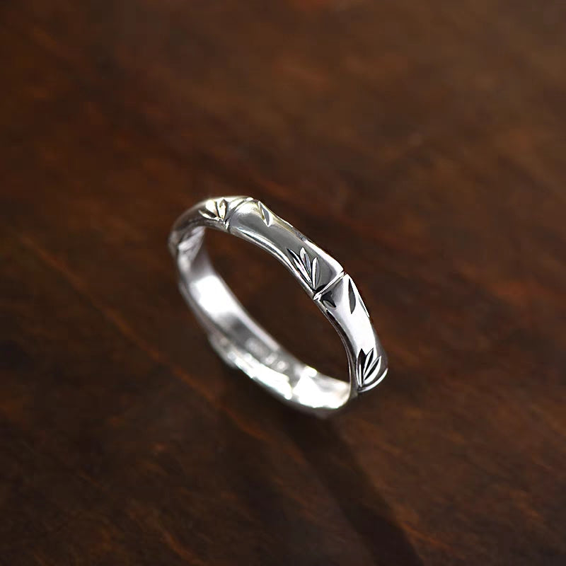 Bague Ouverte Articulation Bambou en Argent Sterling 999, Style Minimaliste et Chinois Traditionnel, Idéale Quotidien, Rendez-vous et Cadeau, Parfaite pour la Saint-Valentin