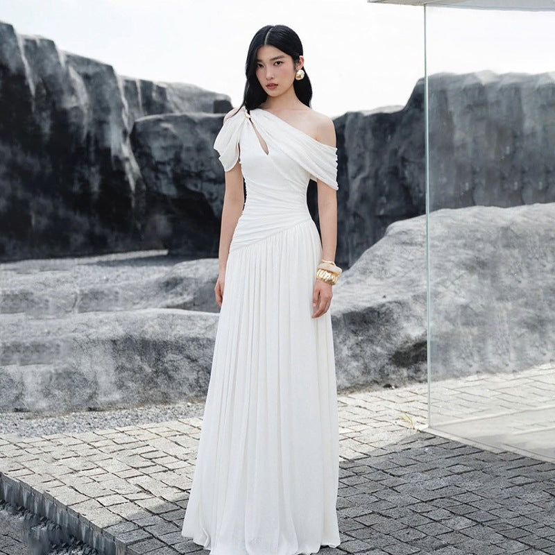 Robe décontractée féminine style français à épaules dénudées - élégante et chic