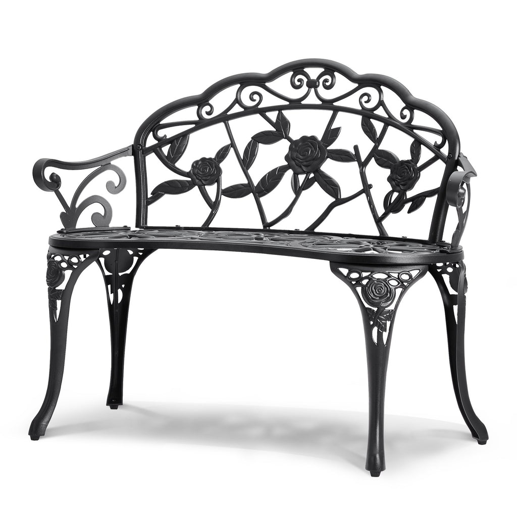 Banc extérieur, Banc métallique de 38,8 pouces pour jardin, capacité de charge 480 lbs, Banc de jardin extérieur avec dossier et accoudoirs, Banc de terrasse pour jardin, parc, cour et porche
