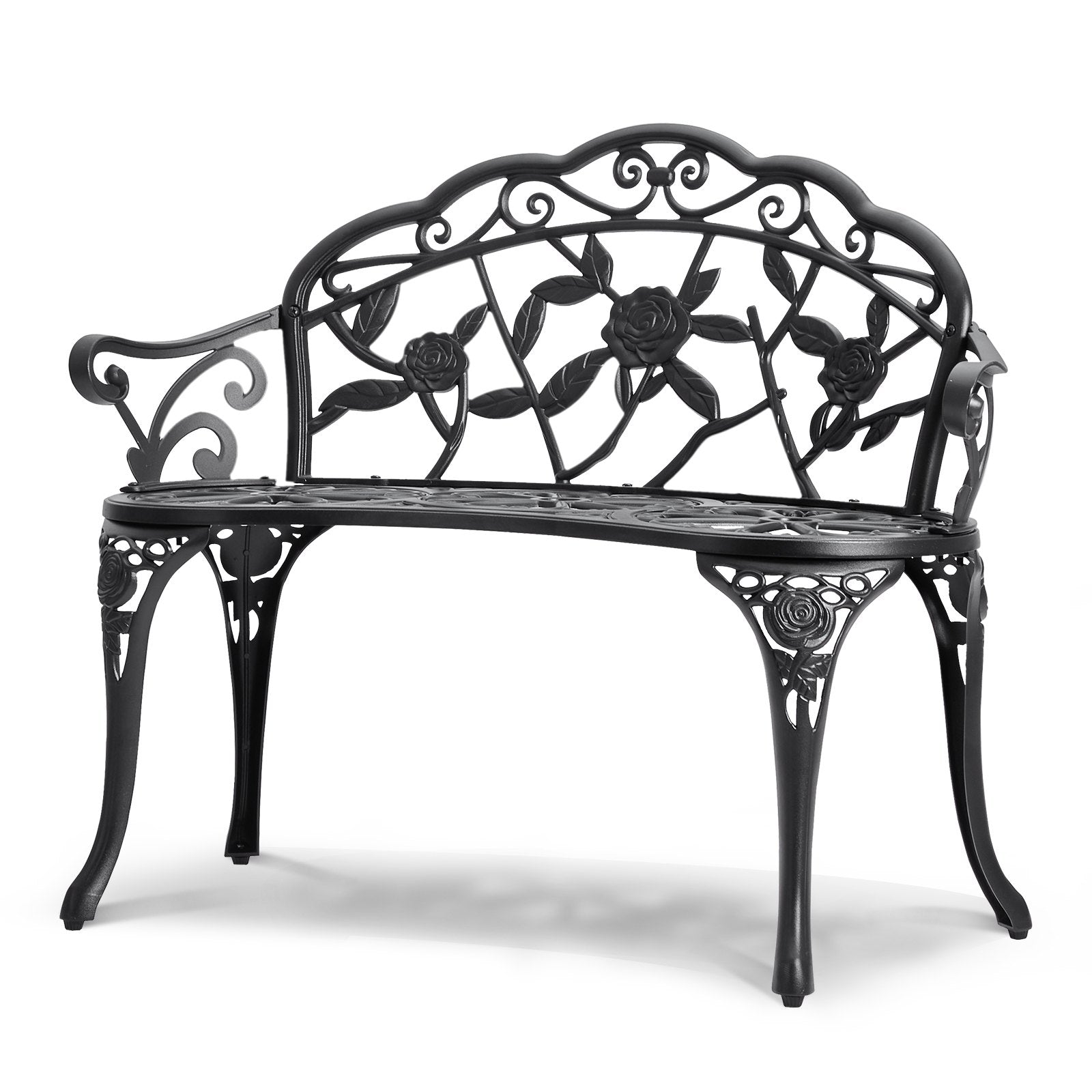 Banc extérieur, Banc métallique de 38,8 pouces pour jardin, capacité de charge 480 lbs, Banc de jardin extérieur avec dossier et accoudoirs, Banc de terrasse pour jardin, parc, cour et porche
