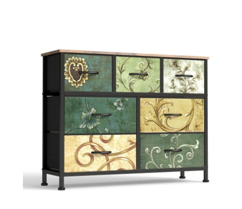 Table de chevet avec boîte en tissu amovible, plateau en bois sur cadre en acier robuste