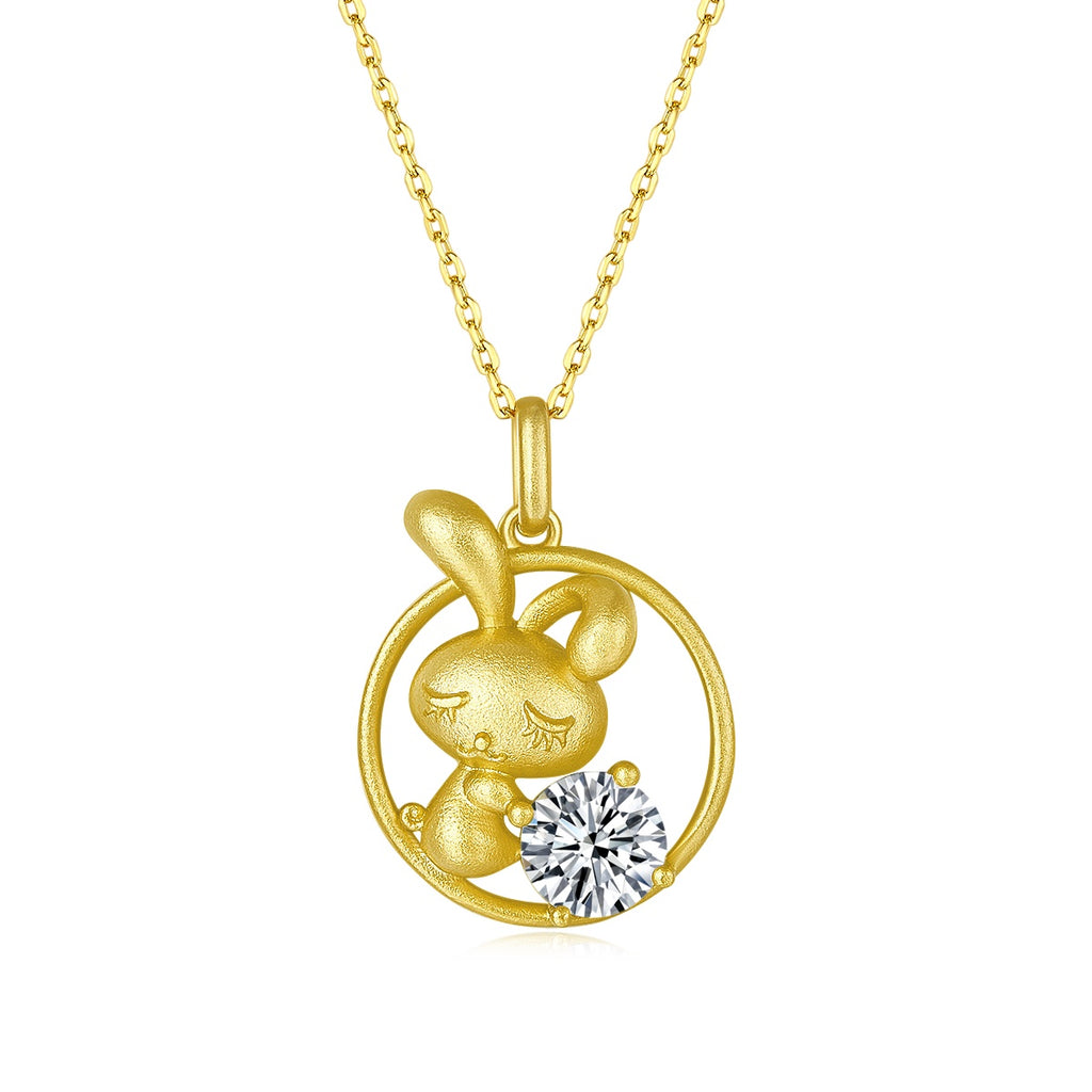 Collier Lapin Zodiaque Chinois Argent Sterling 925 Plaqué Or 1ct Moissanite
