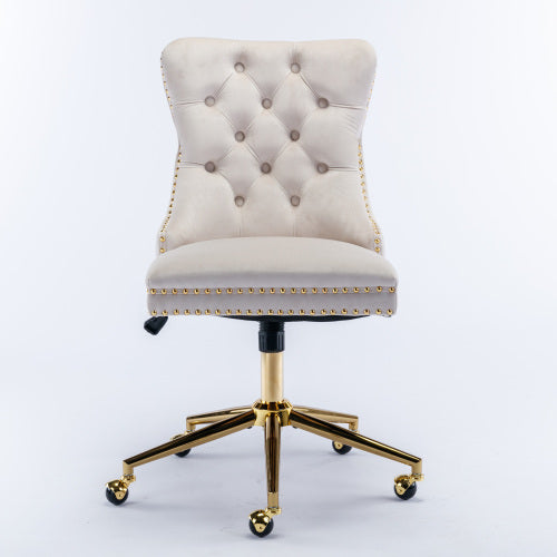 Fauteuil de bureau pour la maison en tissu velours capitonné à boutons, fauteuil de bureau réglable pivotant