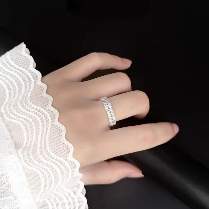 Bague Ouverte en Argent Sterling 999 à Motif Pièce Taillée Glacée, Style Rétro Étincelant, Idéale pour un Usage Quotidien et Cadeau Saint-Valentin