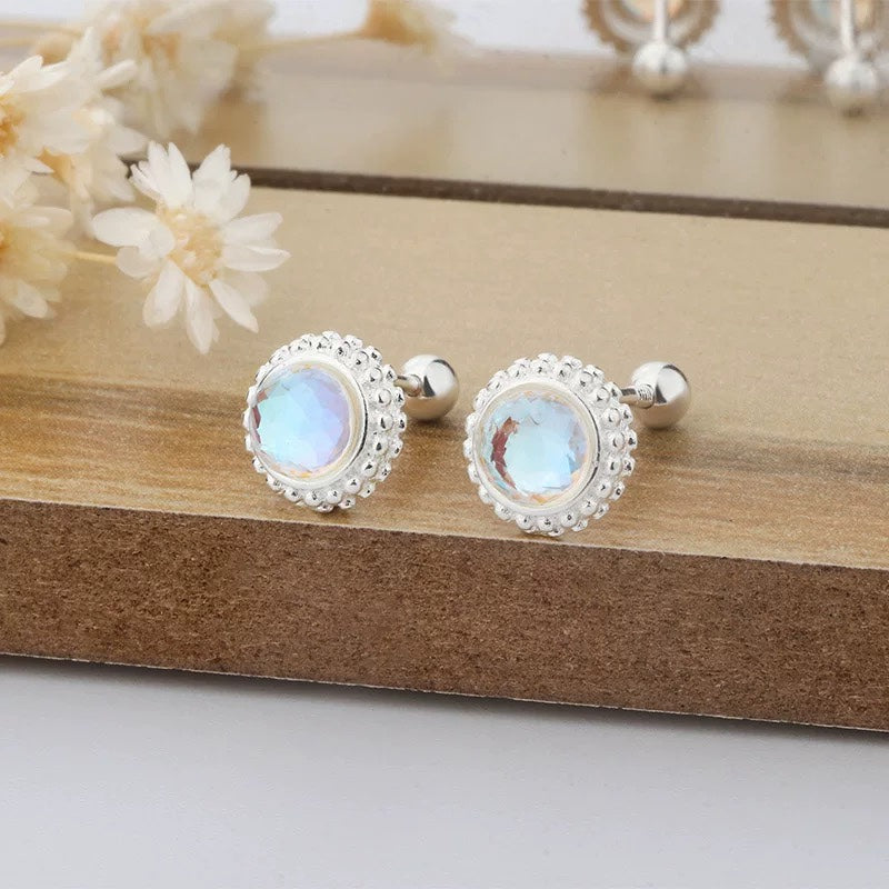 Paire de Boucles d'Oreilles en Argent Sterling 999 avec Pierre de Lune, Style Romantique et Délicat, Idéales pour Soirée et Anniversaire