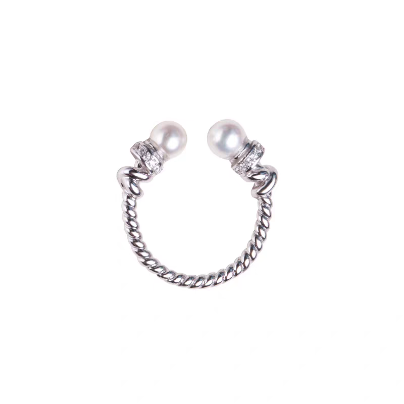 Bague Ouverte Torsadée en Argent Sterling 999, Zircone et Perle de Nacre, Élégante et Polyvalente, Idéale Quotidien, Rendez-vous et Cadeau, Parfaite pour la Saint-Valentin