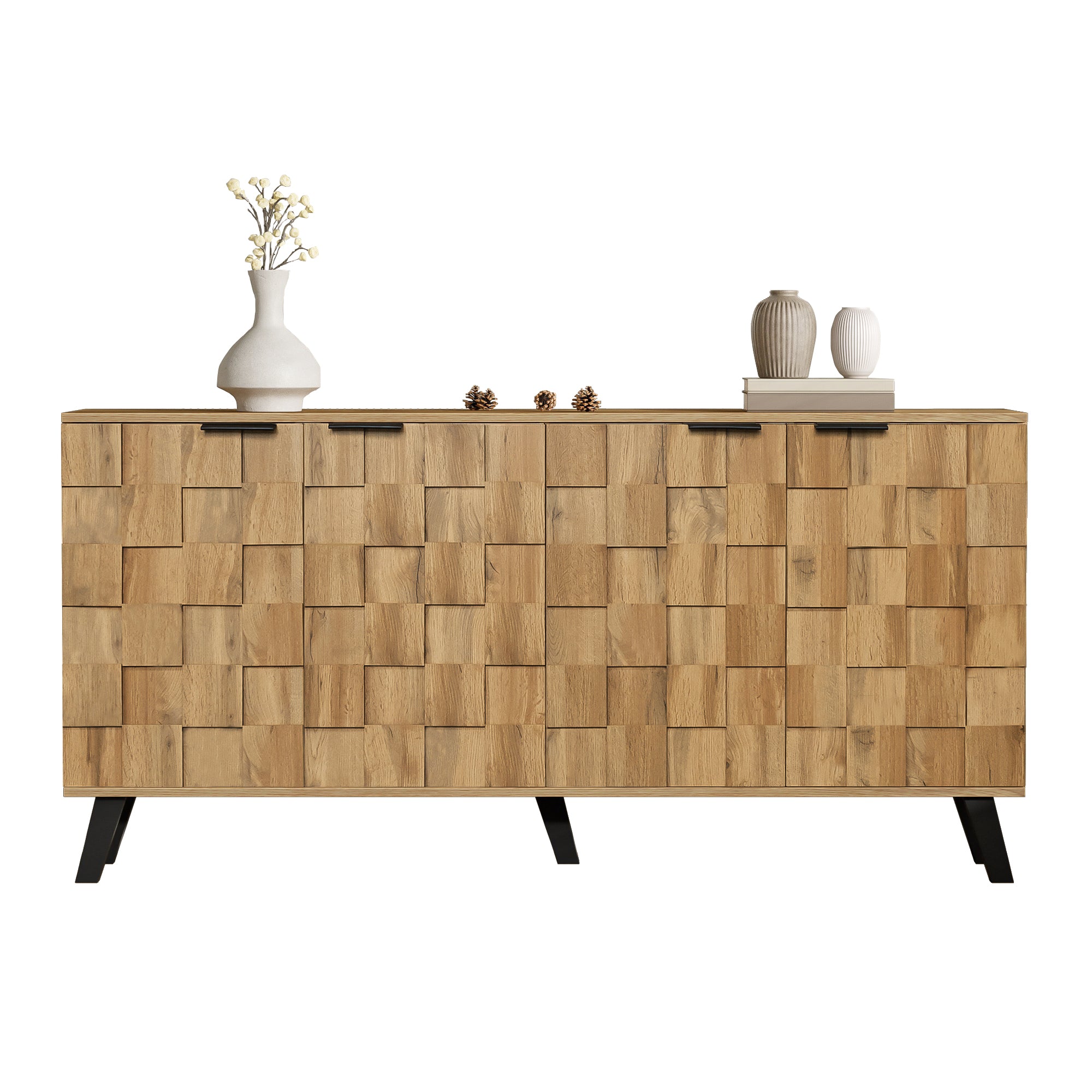 Modern Sideboard With 4 Doors, 150 X 35 X 78 Cm  Practical Design For Living Room, Bedroom, And Dining Room Color May Vary Slightly Depending On Lighting