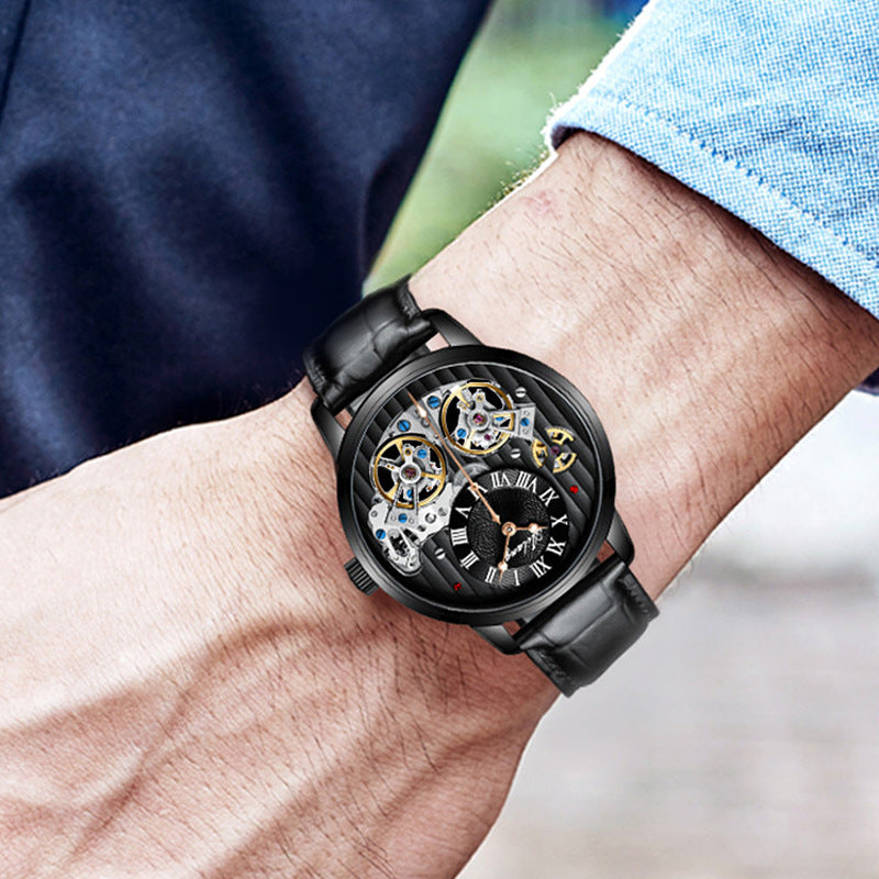 Montre homme automatique mécanique avec boîtier en acier inoxydable noir