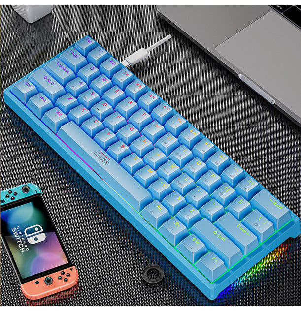 Clavier mécanique en plastique pour jeux, 61 touches, interrupteurs bleus, noir