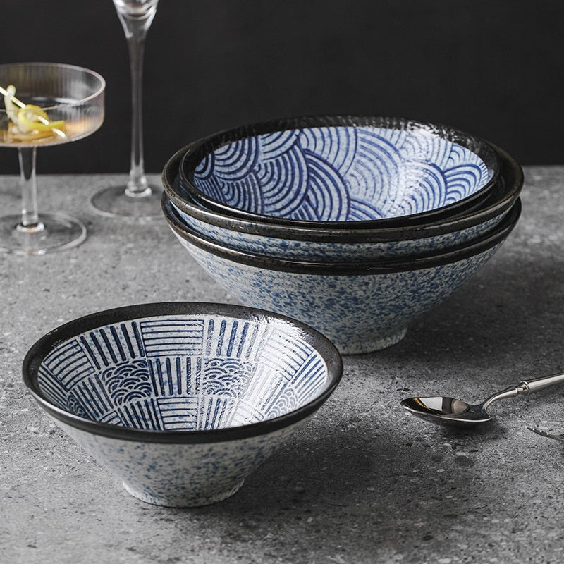 Vaisselle rétro de luxe douce en céramique motif Qinghai pour bol à ramen