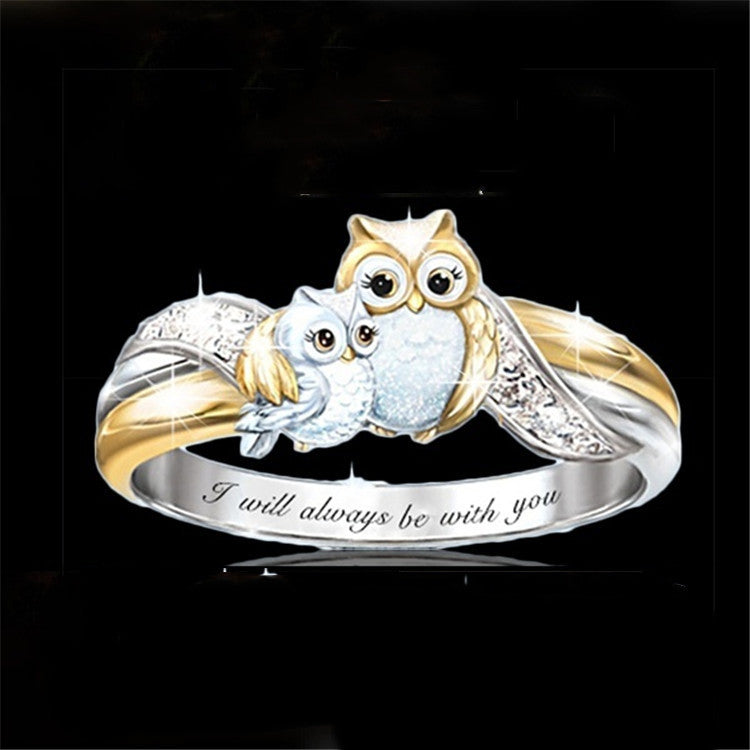 Bague femme mode en forme de hibou bicolore