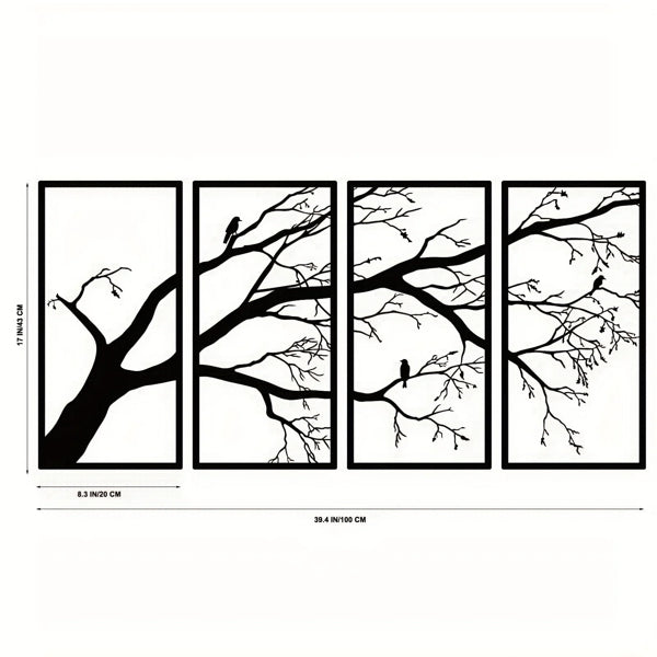 CIFbuy Moderne Aluminium Branche Morte et Oiseaux Volants – Ensemble de Quatre Pièces d’Art Muraux Thème Nature Minimaliste Décoration Intérieure Cadeau de Vacances (TikTok, Service de Ramassage Temu)