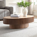 Modern Handcraft Drum Coffee Table Length 43.7 Inch Ellipse Coffee Table For Living Room,Oval Small Coffee Table With Sturdy Pedestal,Walnut MDF