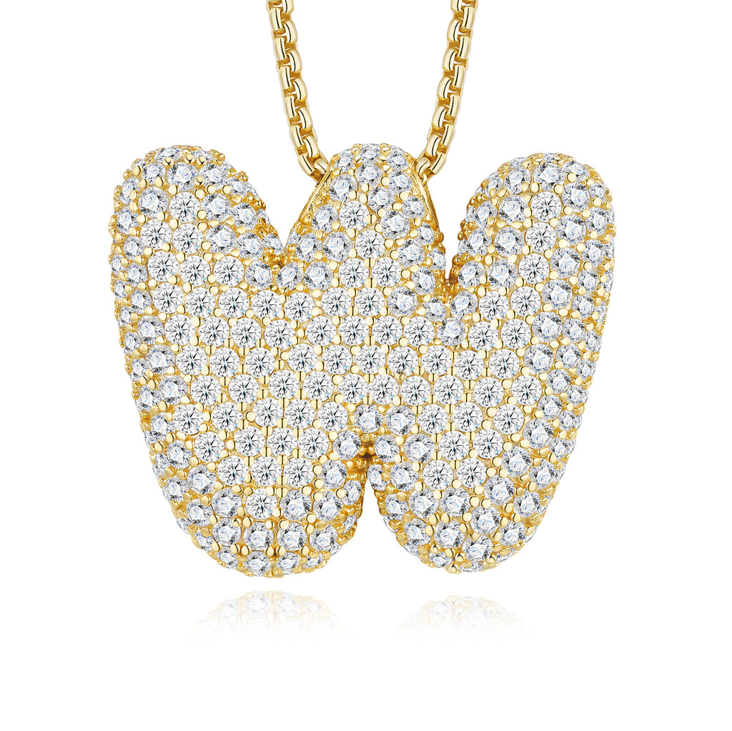 Collier Initial en Lettres Bulle Plaqué Or S925 17,7g pour Femme, Pendentif Moissanite D Couleur VVS1 avec Certificat GRA, Coffret Cadeau Bijoux Massifs A-Z
